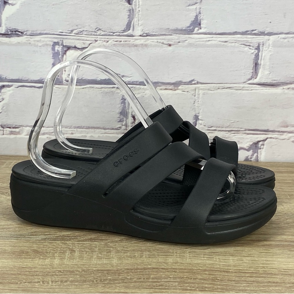 Crocs Monterey Strappy Wedge Black Sandals